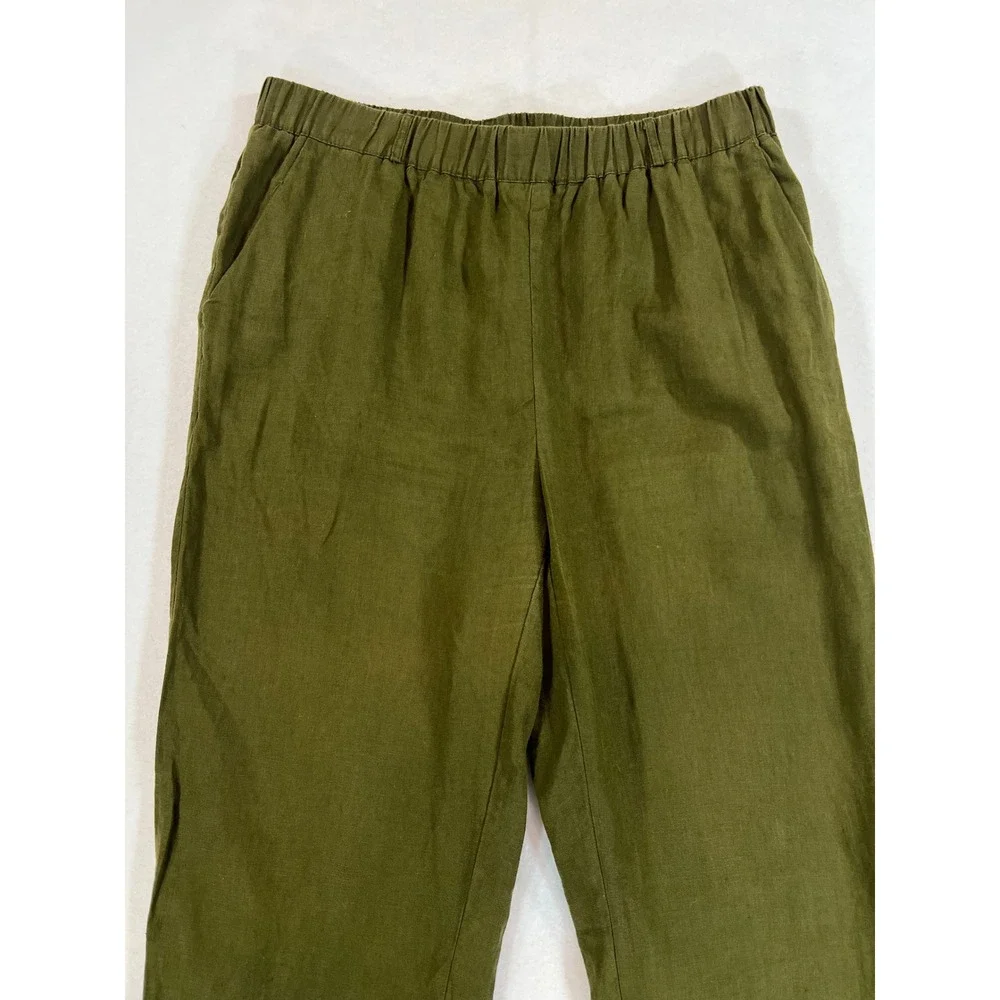Quince 100% European Linen Straight Leg Pants Olive Green Minimalist Capsule